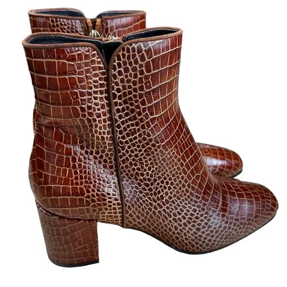 Aquatalia Denisse Croc-Embossed Leather Ankle Boots Women's Size 10 NWOB