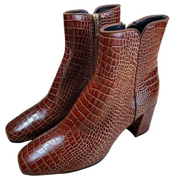 Aquatalia Denisse Croc-Embossed Leather Ankle Boots Women's Size 10 NWOB