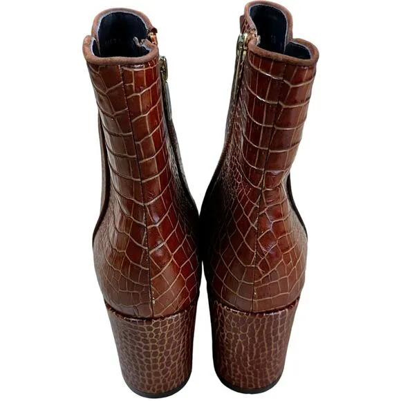 Aquatalia Denisse Croc-Embossed Leather Ankle Boots Women's Size 10 NWOB