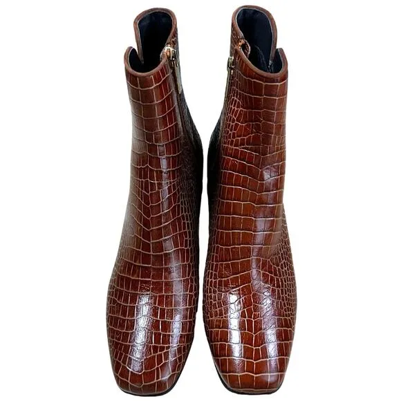 Aquatalia Denisse Croc-Embossed Leather Ankle Boots Women's Size 10 NWOB
