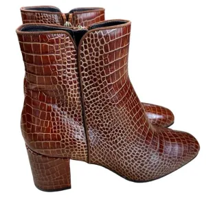 Aquatalia Denisse Croc-Embossed Leather Ankle Boots Women's Size 10 NWOB