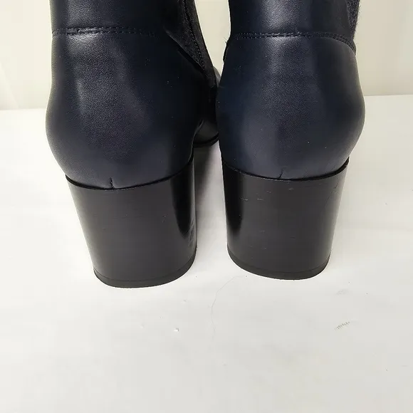 Aquatalia Navy Blue And Denim Block Heel Ankle Boots Size 9