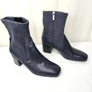 Aquatalia Navy Blue And Denim Block Heel Ankle Boots Size 9