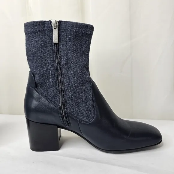 Aquatalia Navy Blue And Denim Block Heel Ankle Boots Size 9