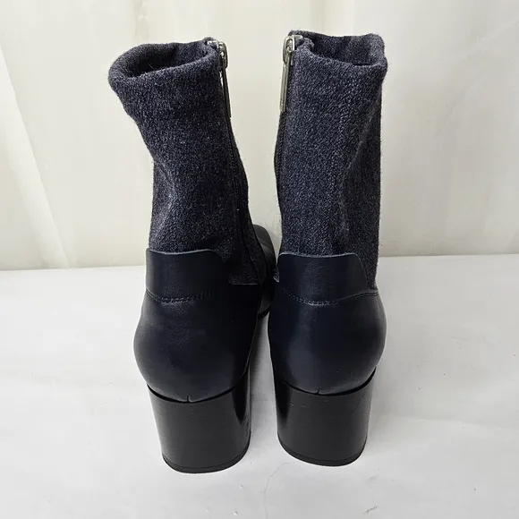 Aquatalia Navy Blue And Denim Block Heel Ankle Boots Size 9