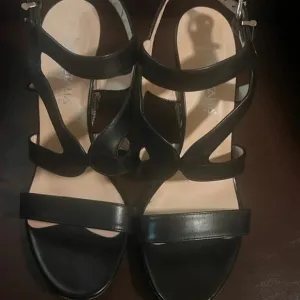 Aquatalia Woman's Black Leather Dyecut Wedge Sandals