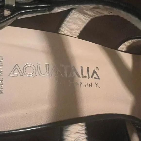 Aquatalia Woman's Black Leather Dyecut Wedge Sandals