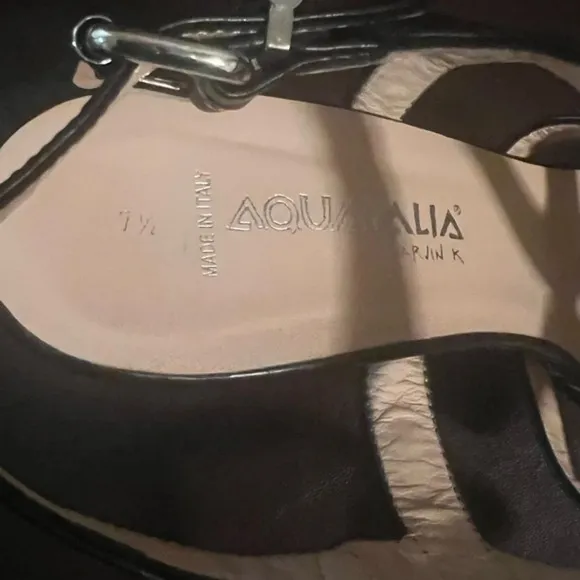 Aquatalia Woman's Black Leather Dyecut Wedge Sandals