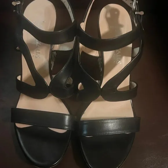 Aquatalia Woman's Black Leather Dyecut Wedge Sandals