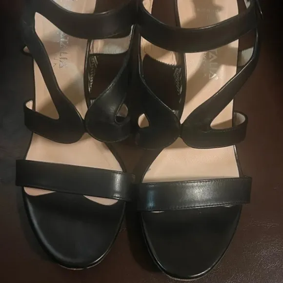 Aquatalia Woman's Black Leather Dyecut Wedge Sandals
