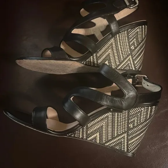 Aquatalia Woman's Black Leather Dyecut Wedge Sandals