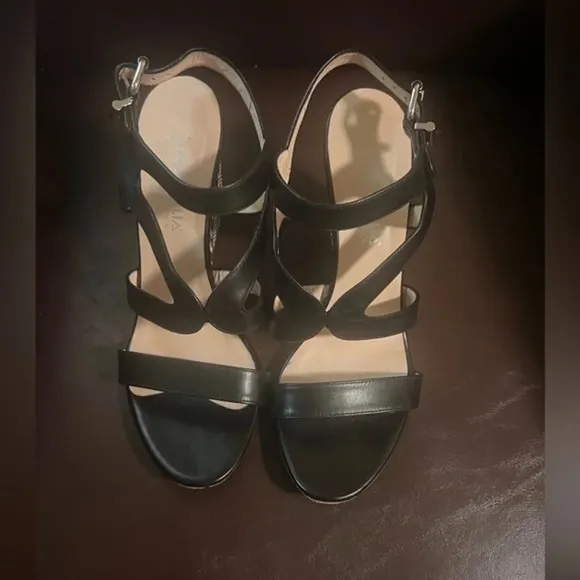 Aquatalia Woman's Black Leather Dyecut Wedge Sandals