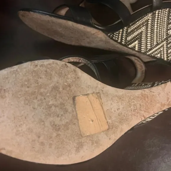 Aquatalia Woman's Black Leather Dyecut Wedge Sandals