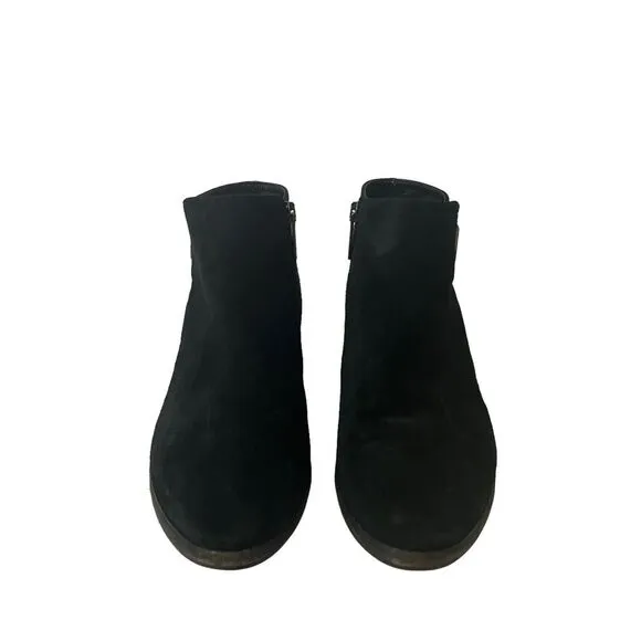 Aquatalia Womens 9.5 Farin Ankle Boots Black Suede Bootie Stacked Heel Buckle