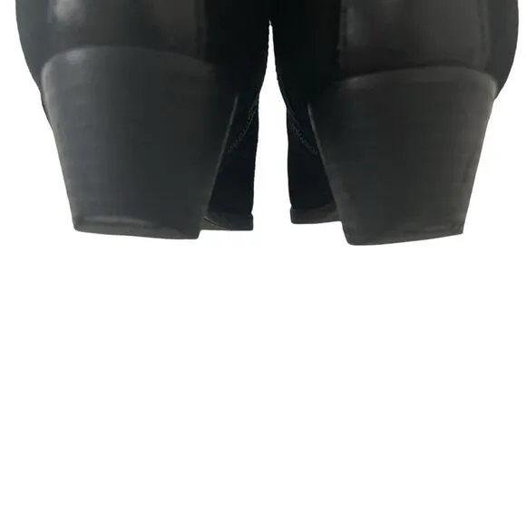 Aquatalia Womens 9.5 Farin Ankle Boots Black Suede Bootie Stacked Heel Buckle