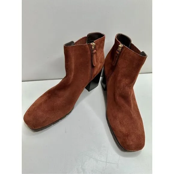 Aquatalia Boots Womens Size 8 Block Heel Ginger Suede Ankle Booties Leather