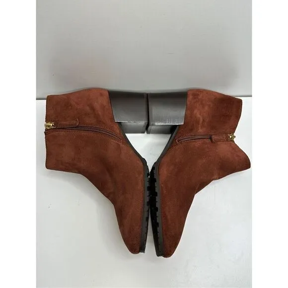 Aquatalia Boots Womens Size 8 Block Heel Ginger Suede Ankle Booties Leather