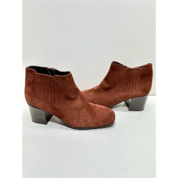 Aquatalia Boots Womens Size 8 Block Heel Ginger Suede Ankle Booties Leather