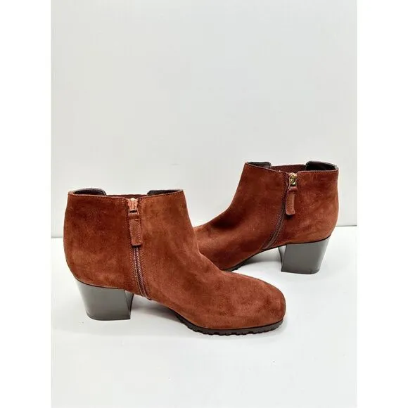 Aquatalia Boots Womens Size 8 Block Heel Ginger Suede Ankle Booties Leather