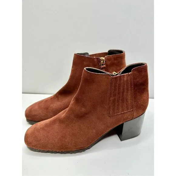 Aquatalia Boots Womens Size 8 Block Heel Ginger Suede Ankle Booties Leather