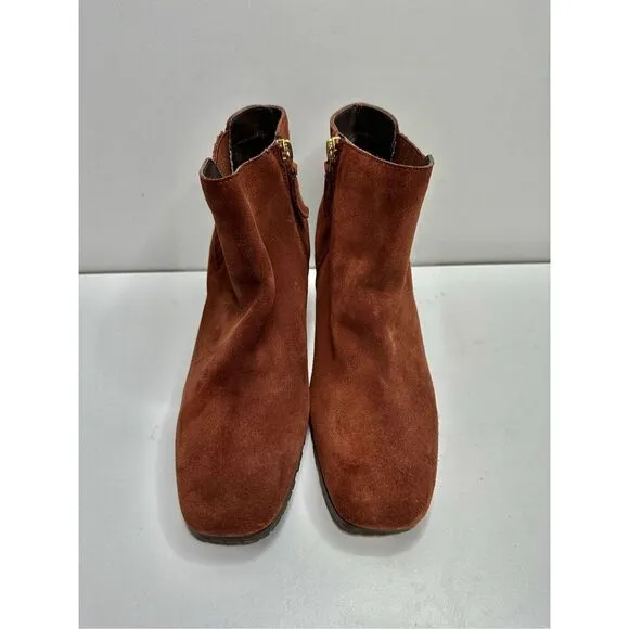 Aquatalia Boots Womens Size 8 Block Heel Ginger Suede Ankle Booties Leather