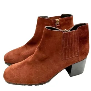 Aquatalia Boots Womens Size 8 Block Heel Ginger Suede Ankle Booties Leather