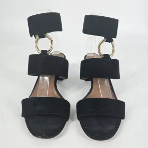 Aquazzura Black Ankle Strap Block Heel Suede Sandals Size 39