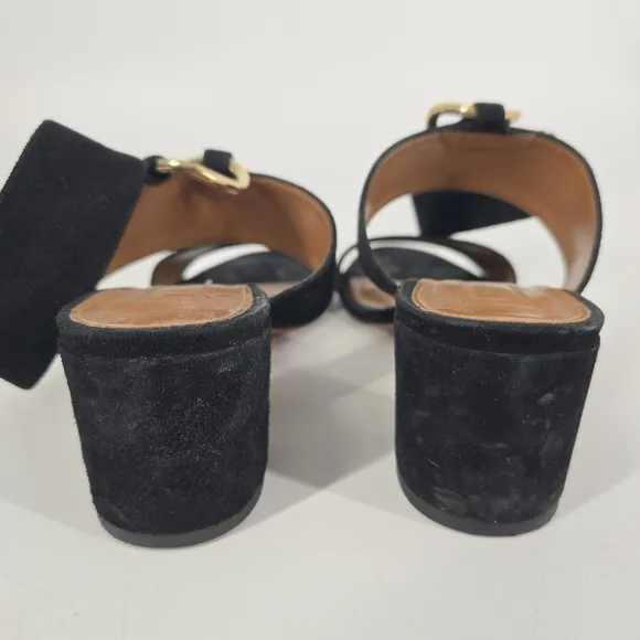 Aquazzura Black Ankle Strap Block Heel Suede Sandals Size 39