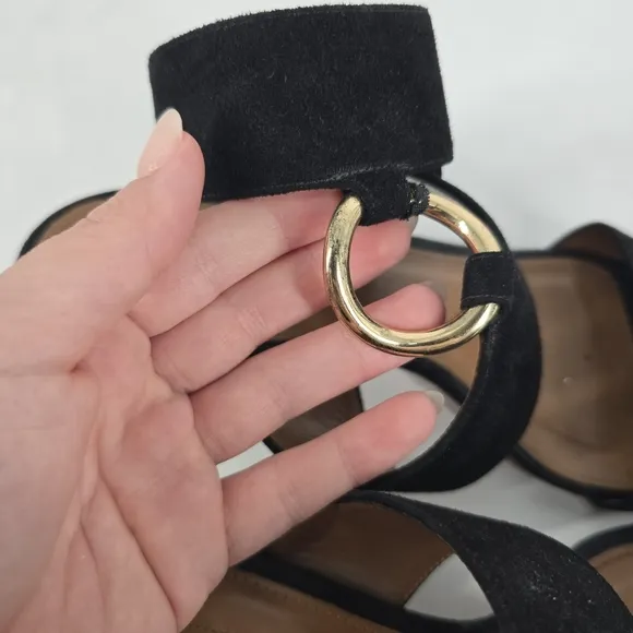 Aquazzura Black Ankle Strap Block Heel Suede Sandals Size 39