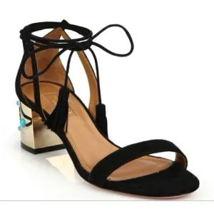 Aquazzura Black Jewel Embellished Cleopatra Block Heel Sandals size 39 EU 9 US M