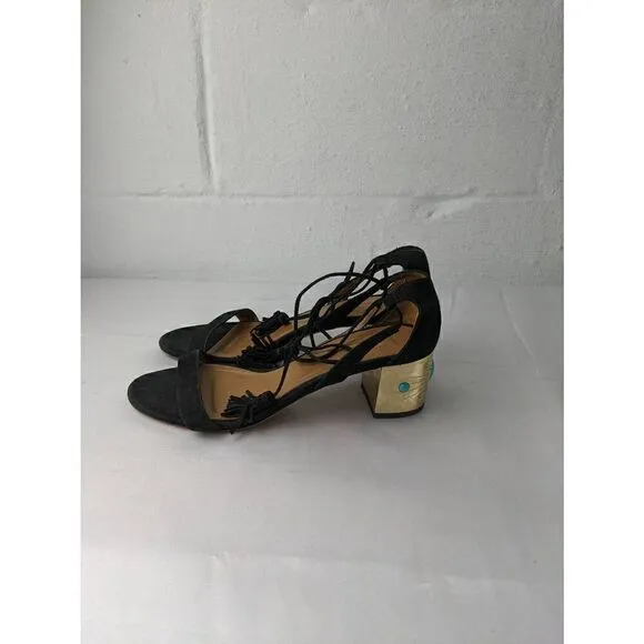 Aquazzura Black Jewel Embellished Cleopatra Block Heel Sandals size 39 EU 9 US M