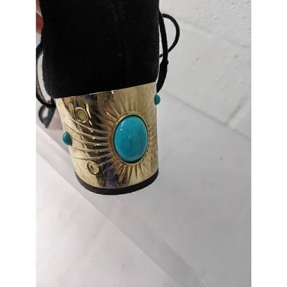 Aquazzura Black Jewel Embellished Cleopatra Block Heel Sandals size 39 EU 9 US M