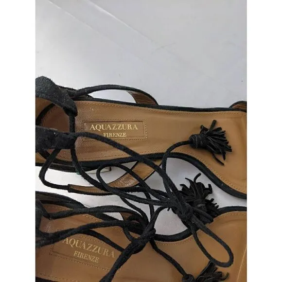 Aquazzura Black Jewel Embellished Cleopatra Block Heel Sandals size 39 EU 9 US M