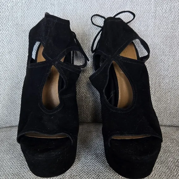 Aquazzura Black Suede Sexy Thing Platform Heels