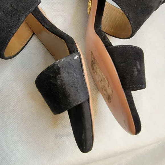 AQUAZZURA CAMEL SUEDE SAFARI LEATHER GOLD RING MID HEEL ANKLE STRAP  SANDALS