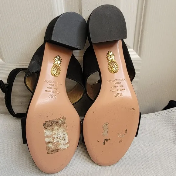 AQUAZZURA CAMEL SUEDE SAFARI LEATHER GOLD RING MID HEEL ANKLE STRAP  SANDALS