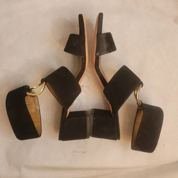 AQUAZZURA CAMEL SUEDE SAFARI LEATHER GOLD RING MID HEEL ANKLE STRAP  SANDALS