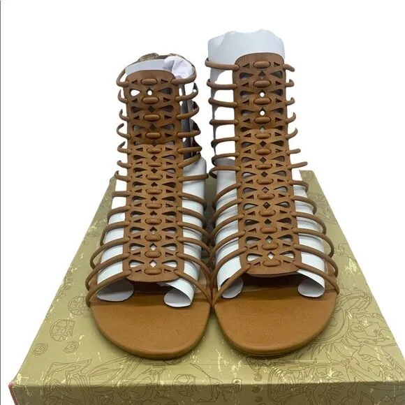 AR35 Averi Gladiator Wedge Sandals, Cognac, 7.5 US