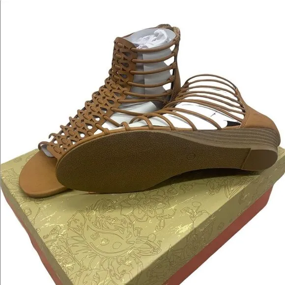 AR35 Averi Gladiator Wedge Sandals, Cognac, 7.5 US