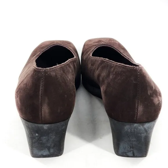 ARCHE Brown Nubuck Leather Square Toe Wedge Pumps Shoes