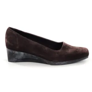ARCHE Brown Nubuck Leather Square Toe Wedge Pumps Shoes