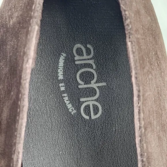 ARCHE Brown Nubuck Leather Square Toe Wedge Pumps Shoes