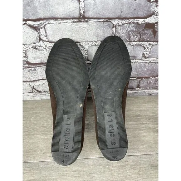 ARCHE Brown Nubuck Brown Leather Slip On Wedge Pumps Shoes Women Sz 40EU/9.5M US