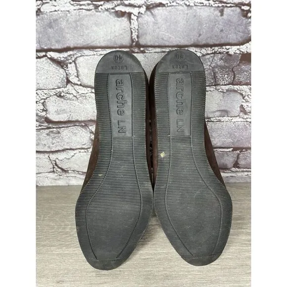 ARCHE Brown Nubuck Brown Leather Slip On Wedge Pumps Shoes Women Sz 40EU/9.5M US