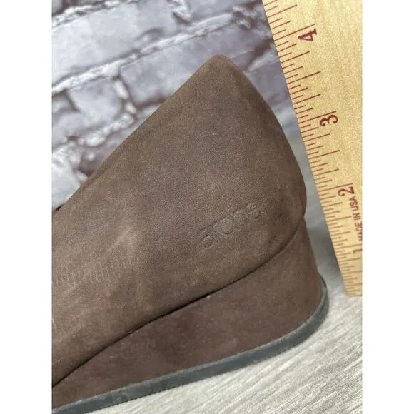 ARCHE Brown Nubuck Brown Leather Slip On Wedge Pumps Shoes Women Sz 40EU/9.5M US