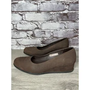 ARCHE Brown Nubuck Brown Leather Slip On Wedge Pumps Shoes Women Sz 40EU/9.5M US
