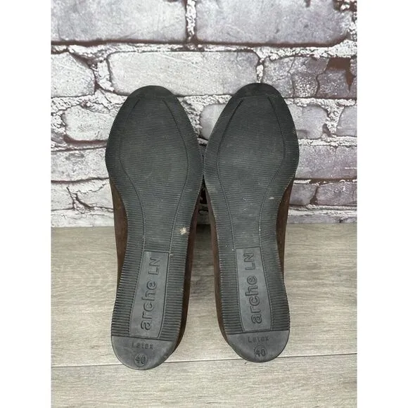 ARCHE Brown Nubuck Brown Leather Slip On Wedge Pumps Shoes Women Sz 40EU/9.5M US