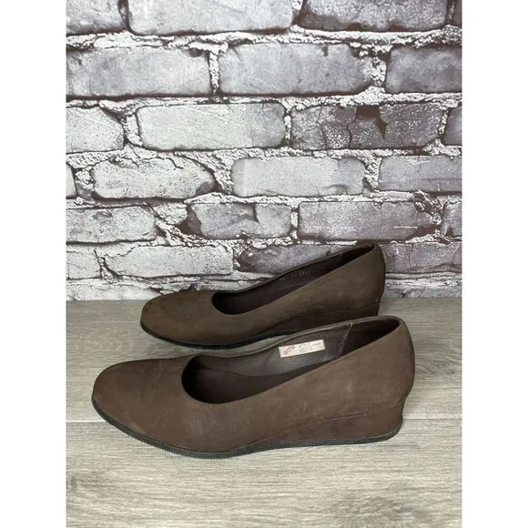 ARCHE Brown Nubuck Brown Leather Slip On Wedge Pumps Shoes Women Sz 40EU/9.5M US