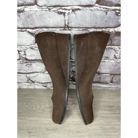 ARCHE Brown Nubuck Brown Leather Slip On Wedge Pumps Shoes Women Sz 40EU/9.5M US