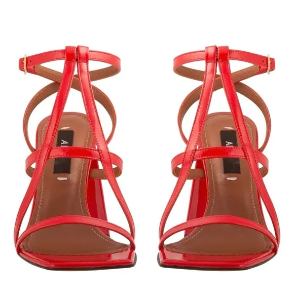 AREA NYC. AUTHENTIC. RED HIGH HEEL &quot;A&quot; SANDALS. RETAIL PRICE $630 USD.